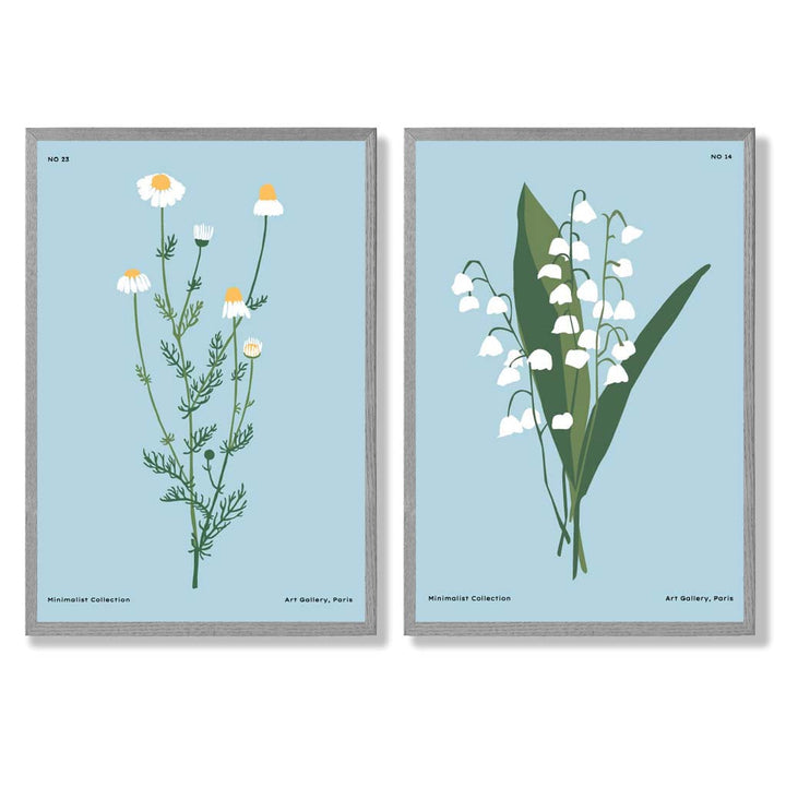 Blue wildflower illustration framed set of 2 art prints | Bowlift