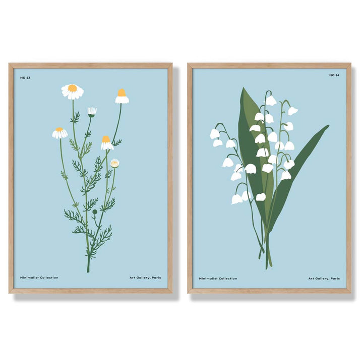 Blue wildflower illustration framed set of 2 art prints | Bowlift
