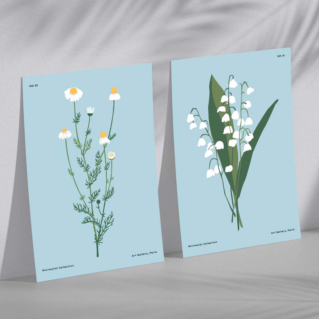 Blue wildflower illustration framed set of 2 art prints | Bowlift