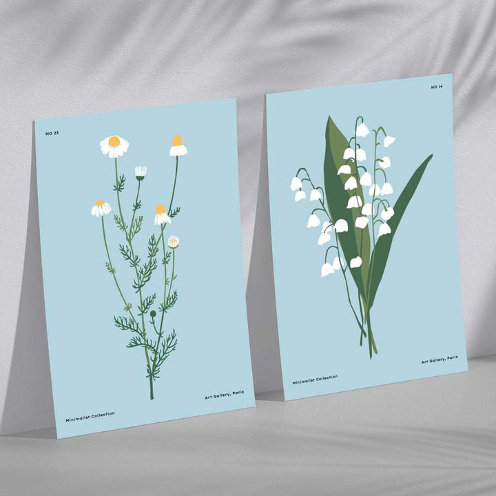 Blue wildflower illustration framed set of 2 art prints | Bowlift