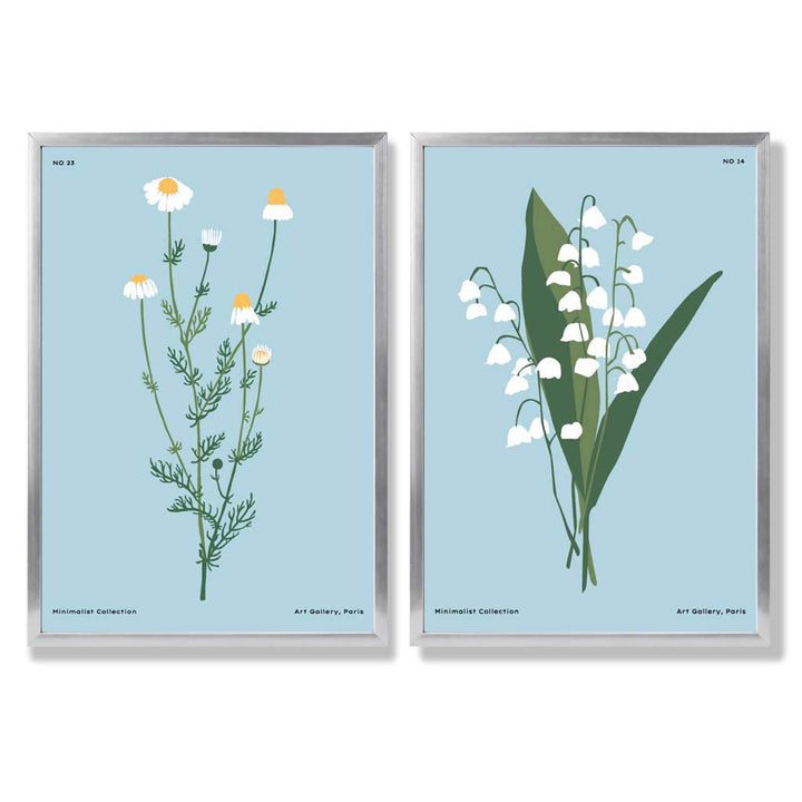 Blue wildflower illustration framed set of 2 art prints | Bowlift