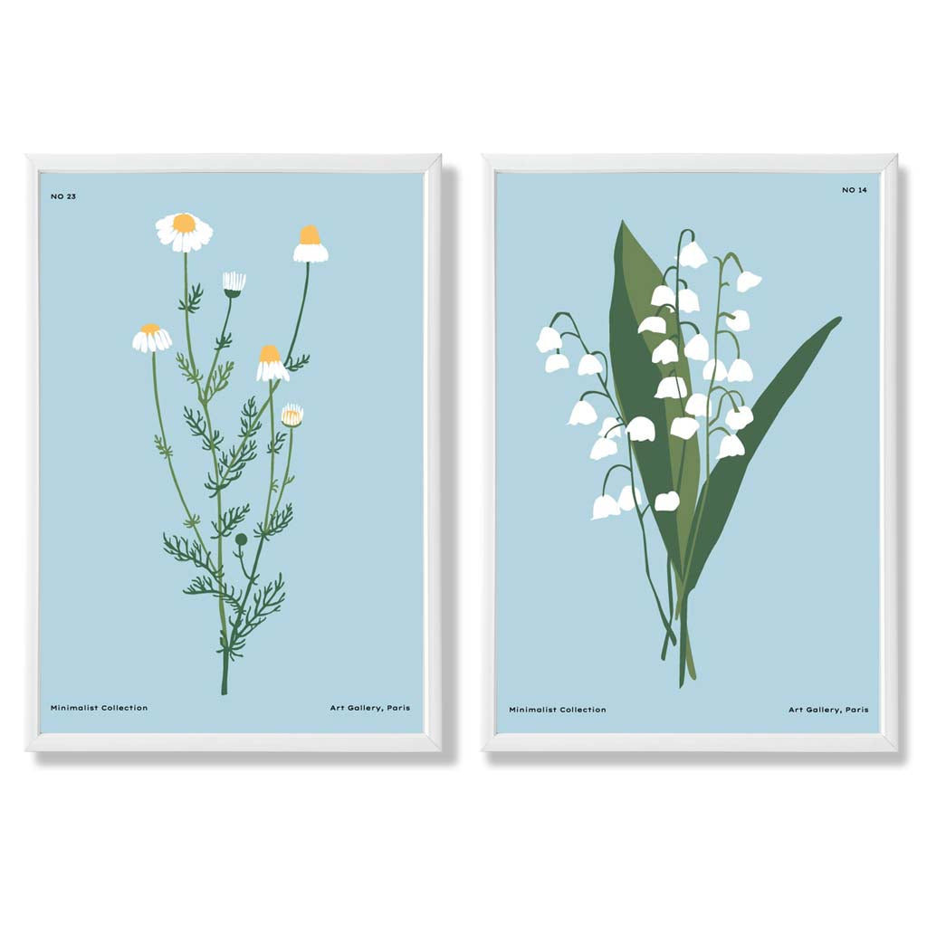 Blue wildflower illustration framed set of 2 art prints | Bowlift