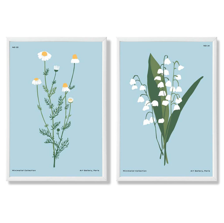 Blue wildflower illustration framed set of 2 art prints | Bowlift