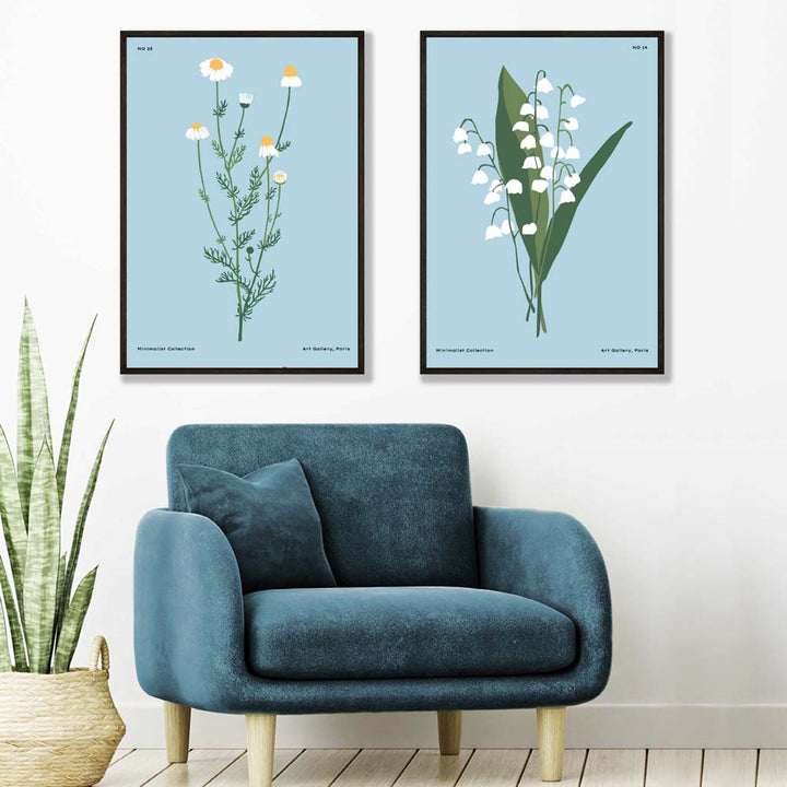 Blue wildflower illustration framed set of 2 art prints | Bowlift