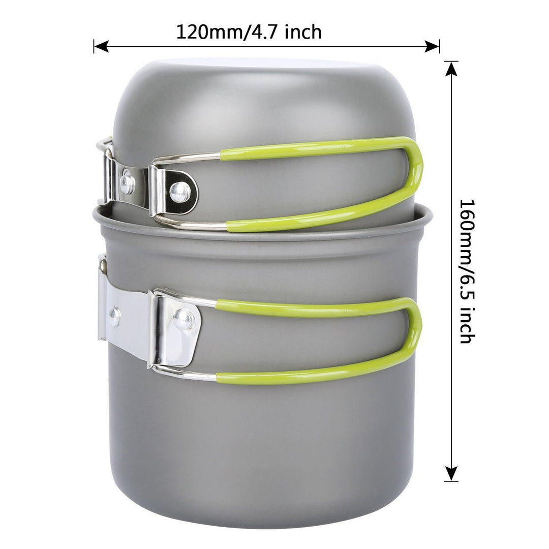 lightweight anodized aluminum backpacking cook set with nesting pots, foldable heat-resistant handles and compact folding gas stove Bowlift