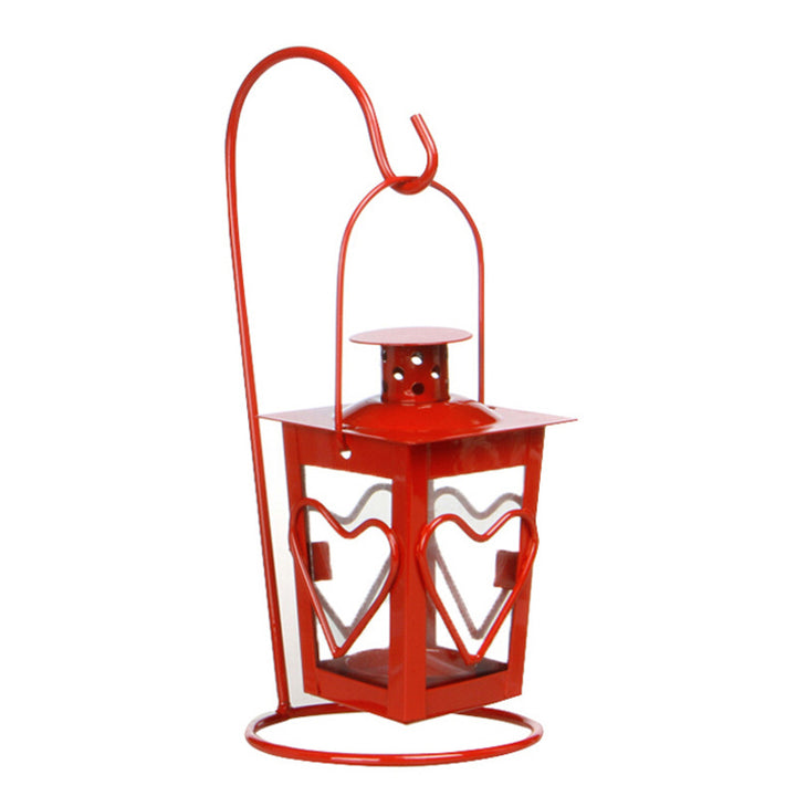 Decorative Hanging Heart-Window Metal Tea Light Lantern with Curved Display Stand Bowlift
