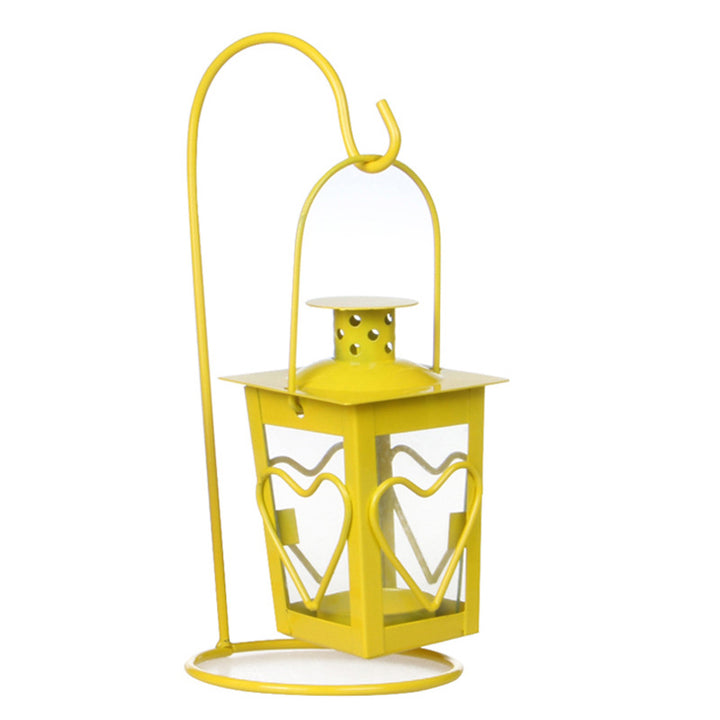 Decorative Hanging Heart-Window Metal Tea Light Lantern with Curved Display Stand Bowlift