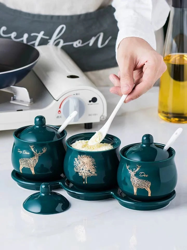 BowLift | Creative Nordic Style Light Luxury Emerald Ceramic Seasoning Jar Set