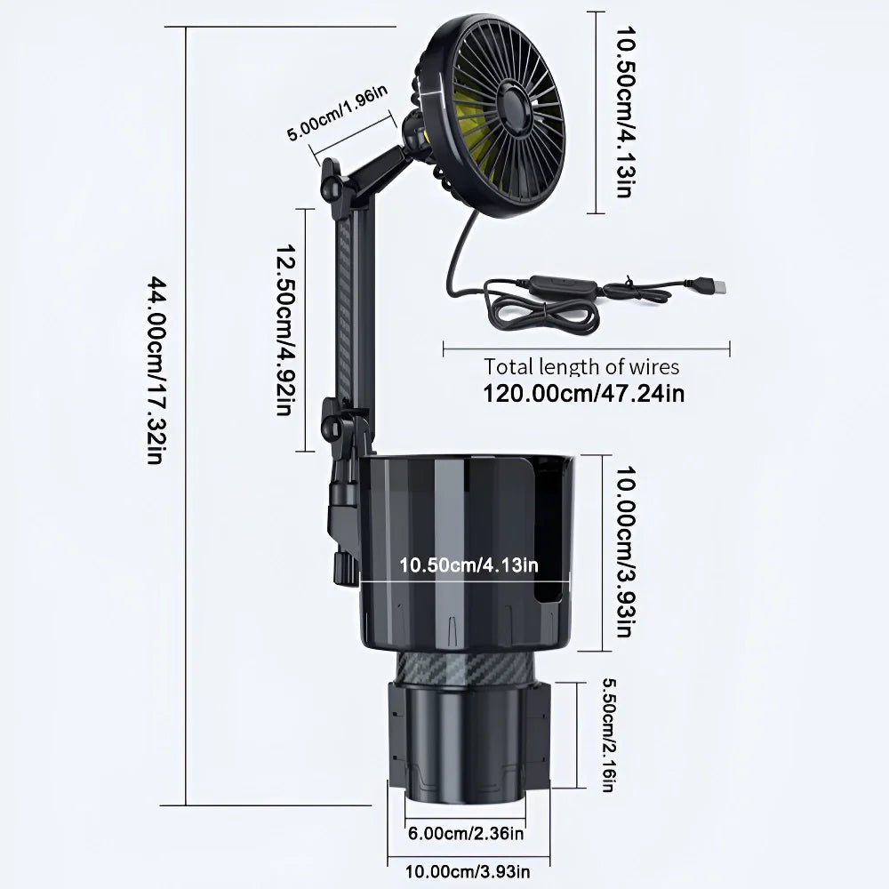 2-in-1 Car Cup Holder Fan with Adjustable Cooling and USB Charging | Bowlift
