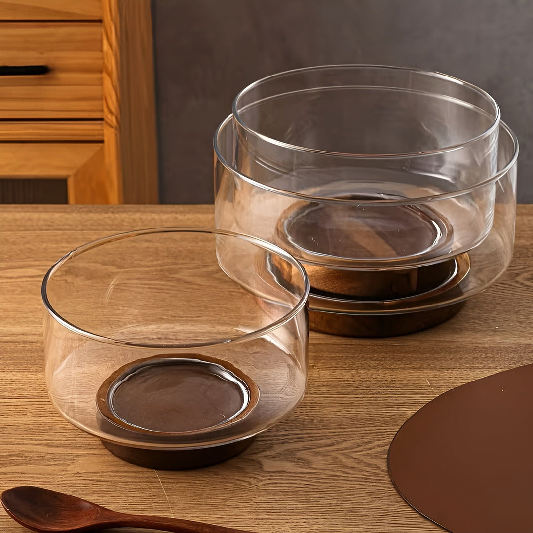 Glass bowl with wooden base – Elegant and decorative | Perfect for fruit, snacks, and salads in the kitchen | Bowlift