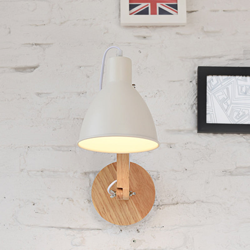 BowLift | Iron Dome Wall Mounted Lamp Modern 1 Head White/Black Finish Wall Light with Wooden Swivel Arm