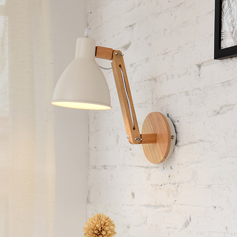 BowLift | Iron Dome Wall Mounted Lamp Modern 1 Head White/Black Finish Wall Light with Wooden Swivel Arm
