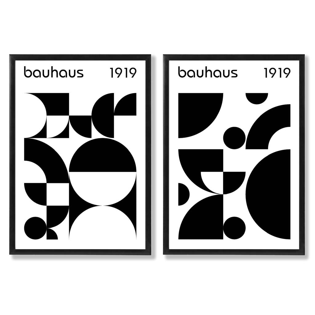 Bauhaus Black and White Mid Century Framed Set of 2 Art Prints | Bowlift