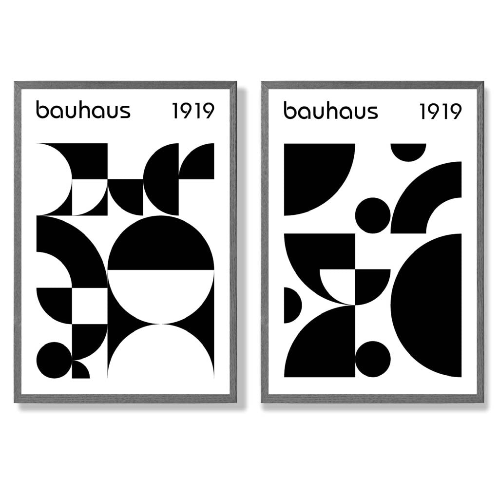 Bauhaus Black and White Mid Century Framed Set of 2 Art Prints | Bowlift
