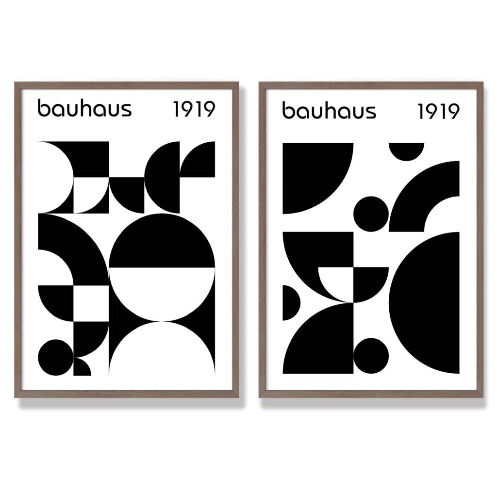 Bauhaus Black and White Mid Century Framed Set of 2 Art Prints | Bowlift