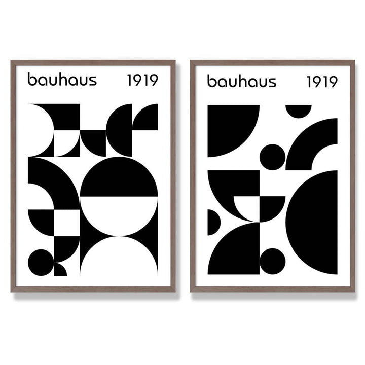 Bauhaus Black and White Mid Century Framed Set of 2 Art Prints | Bowlift