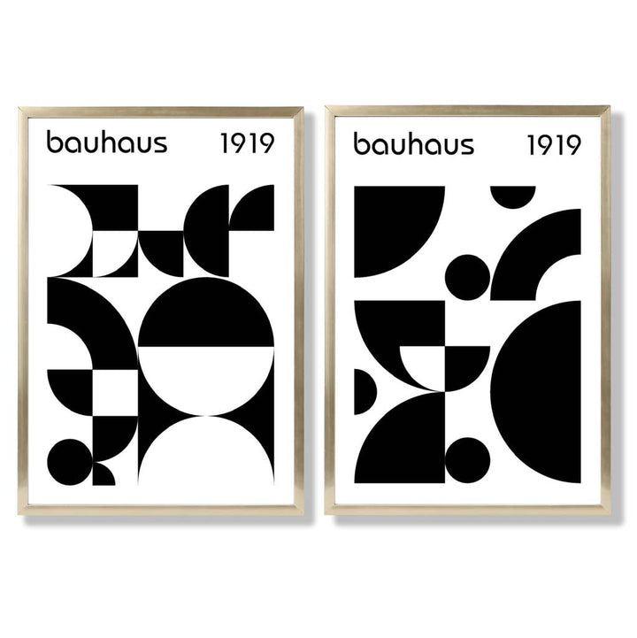 Bauhaus Black and White Mid Century Framed Set of 2 Art Prints | Bowlift
