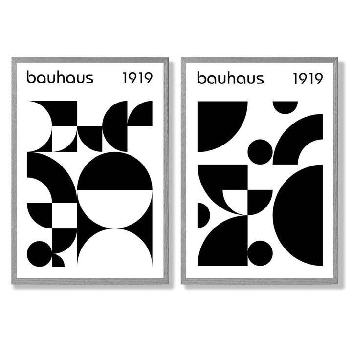 Bauhaus Black and White Mid Century Framed Set of 2 Art Prints | Bowlift