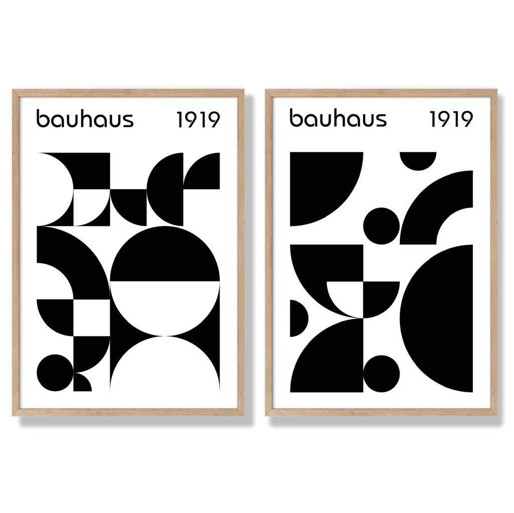 Bauhaus Black and White Mid Century Framed Set of 2 Art Prints | Bowlift