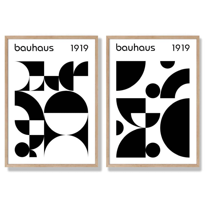 Bauhaus Black and White Mid Century Framed Set of 2 Art Prints | Bowlift