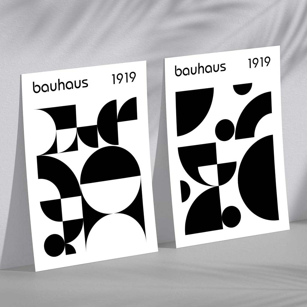 Bauhaus Black and White Mid Century Set of 2 Art Prints | Bowlift