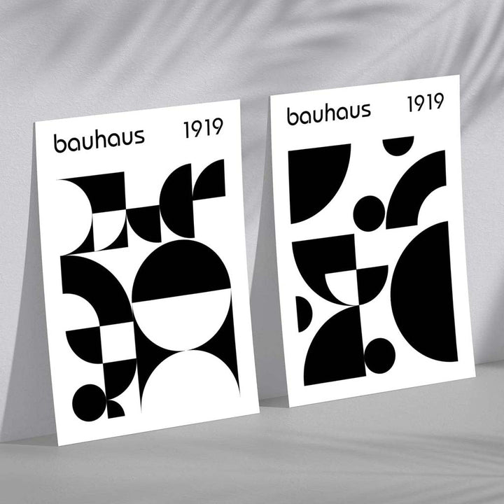 Bauhaus Black and White Mid Century Set of 2 Art Prints | Bowlift