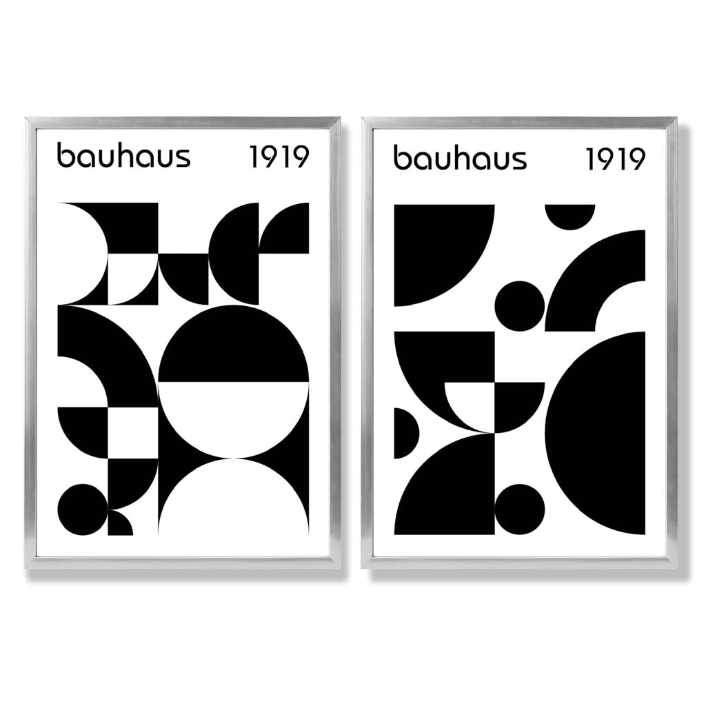 Bauhaus Black and White Mid Century Framed Set of 2 Art Prints | Bowlift