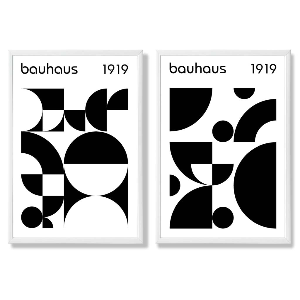 Bauhaus Black and White Mid Century Framed Set of 2 Art Prints | Bowlift