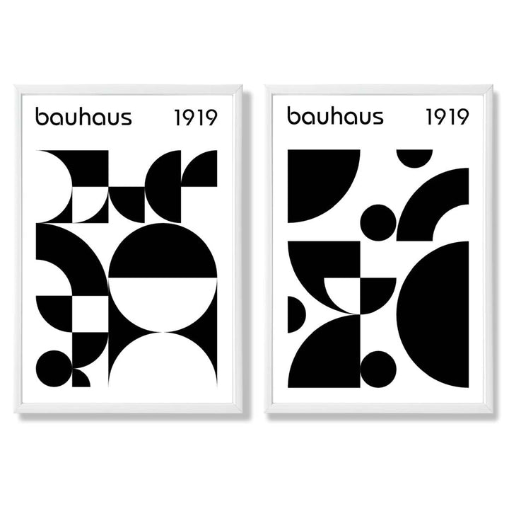 Bauhaus Black and White Mid Century Framed Set of 2 Art Prints | Bowlift