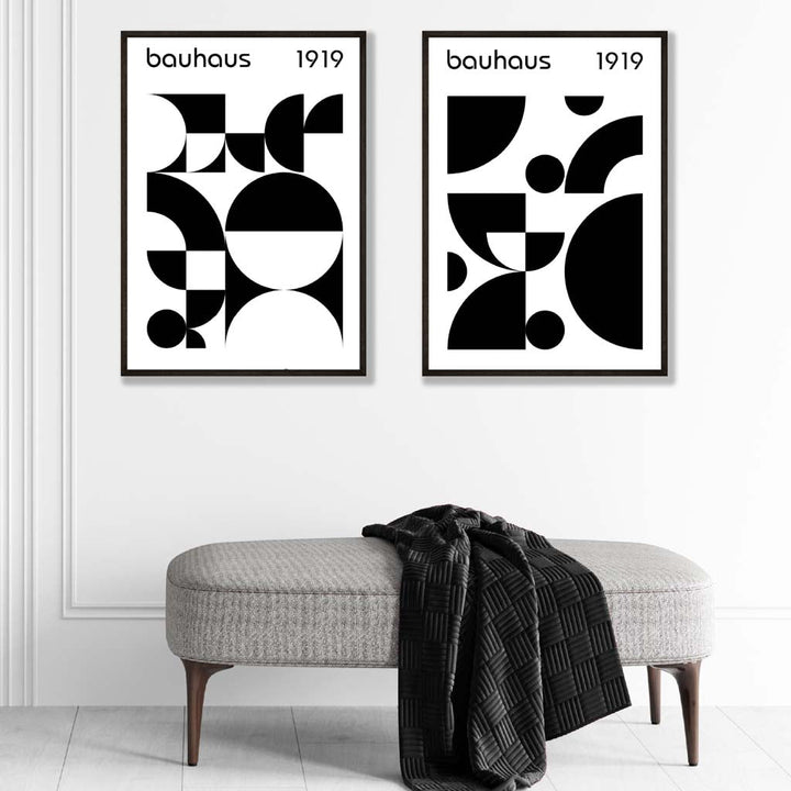 Bauhaus Black and White Mid Century Set of 2 Art Prints | Bowlift