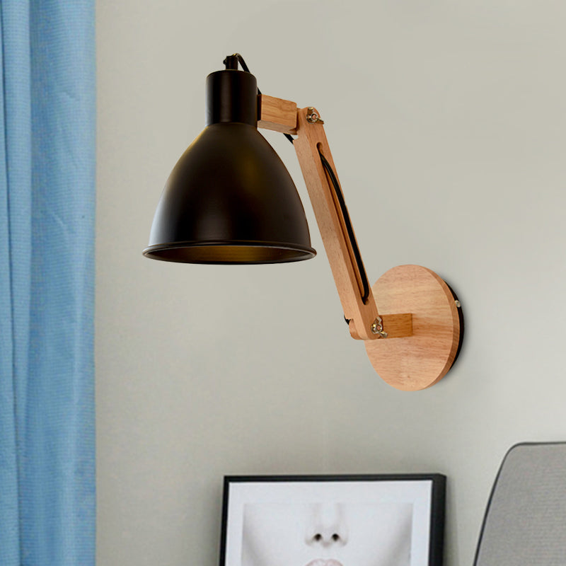 BowLift | Iron Dome Wall Mounted Lamp Modern 1 Head White/Black Finish Wall Light with Wooden Swivel Arm