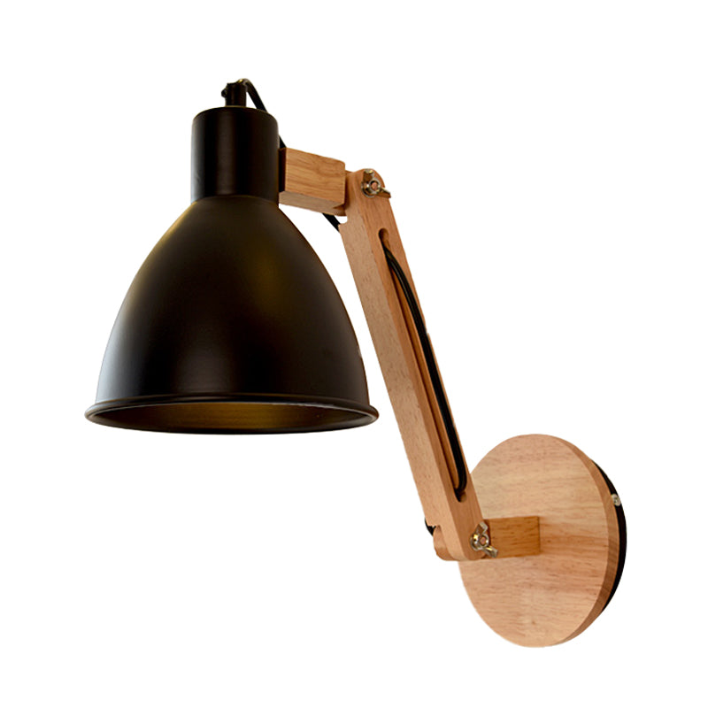 BowLift | Iron Dome Wall Mounted Lamp Modern 1 Head White/Black Finish Wall Light with Wooden Swivel Arm
