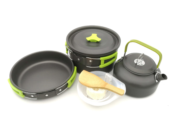 lightweight collapsible camping cookware kit with nonstick anodized pots pan kettle and folding handles Bowlift
