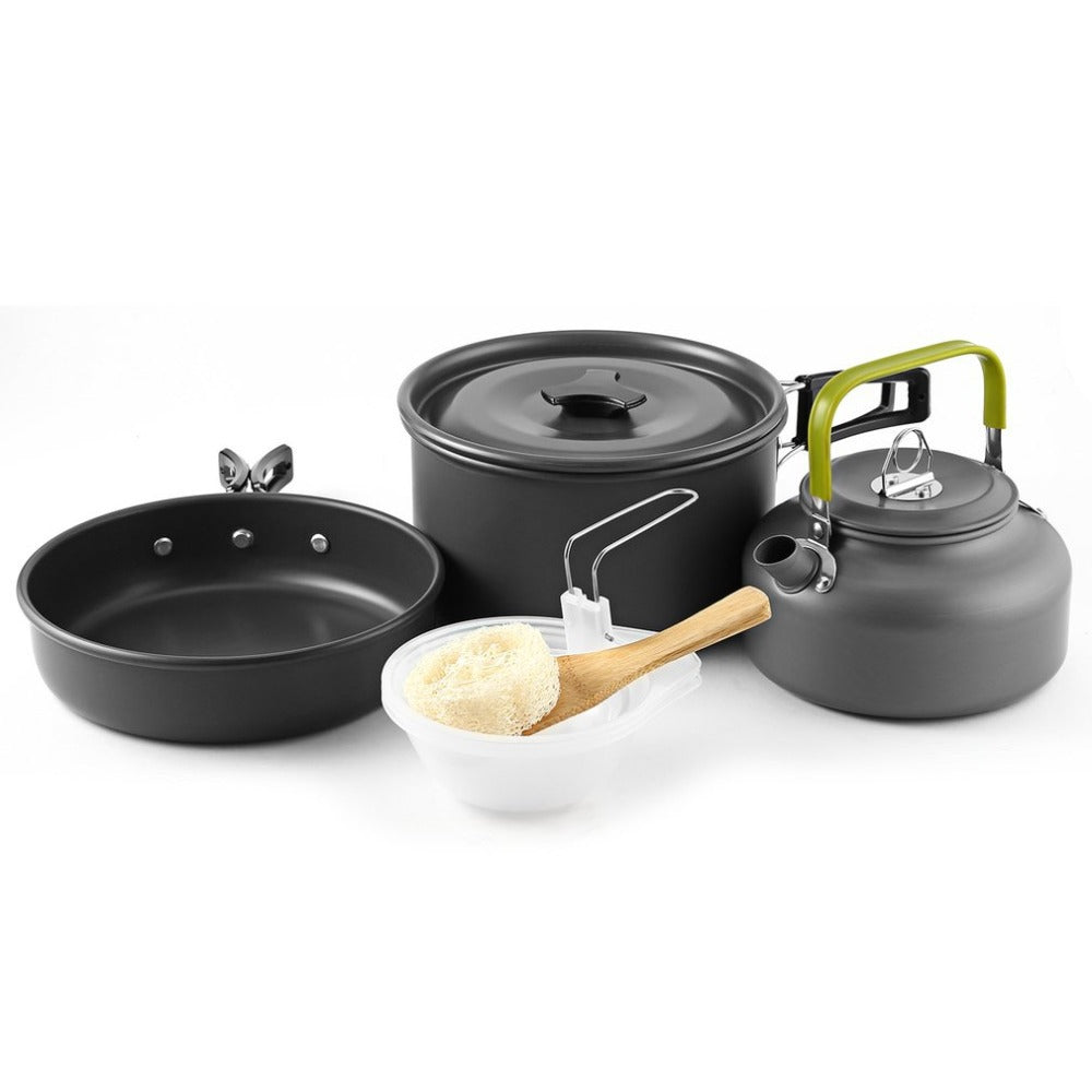 lightweight collapsible camping cookware kit with nonstick anodized pots pan kettle and folding handles Bowlift