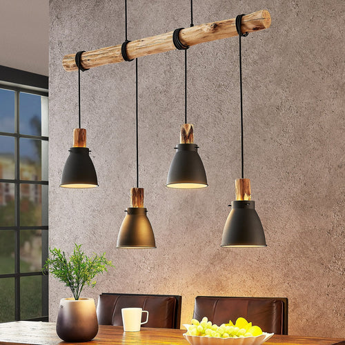 BowLift | Pendant Light Rustic Wood and Black Metal