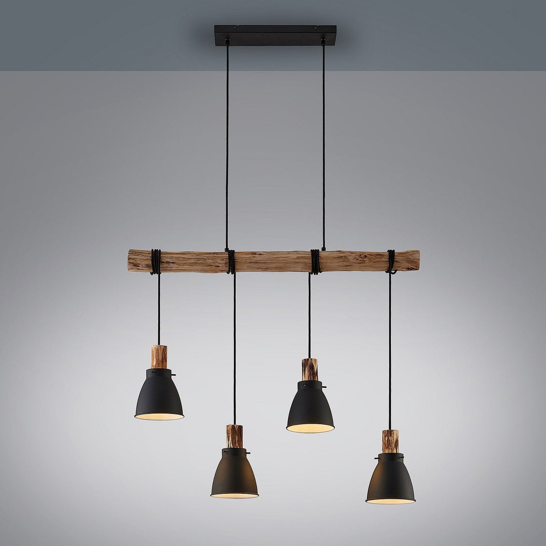 BowLift | Pendant Light Rustic Wood and Black Metal