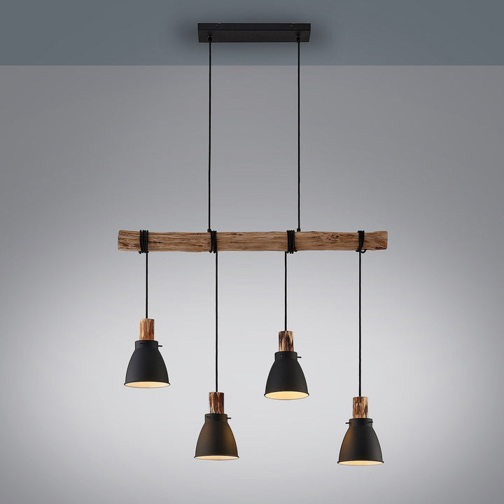 BowLift | Pendant Light Rustic Wood and Black Metal