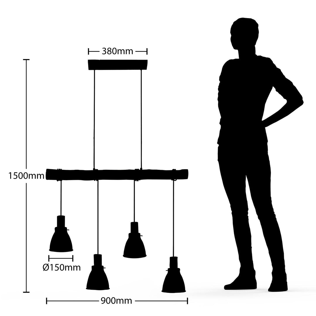 BowLift | Pendant Light Rustic Wood and Black Metal