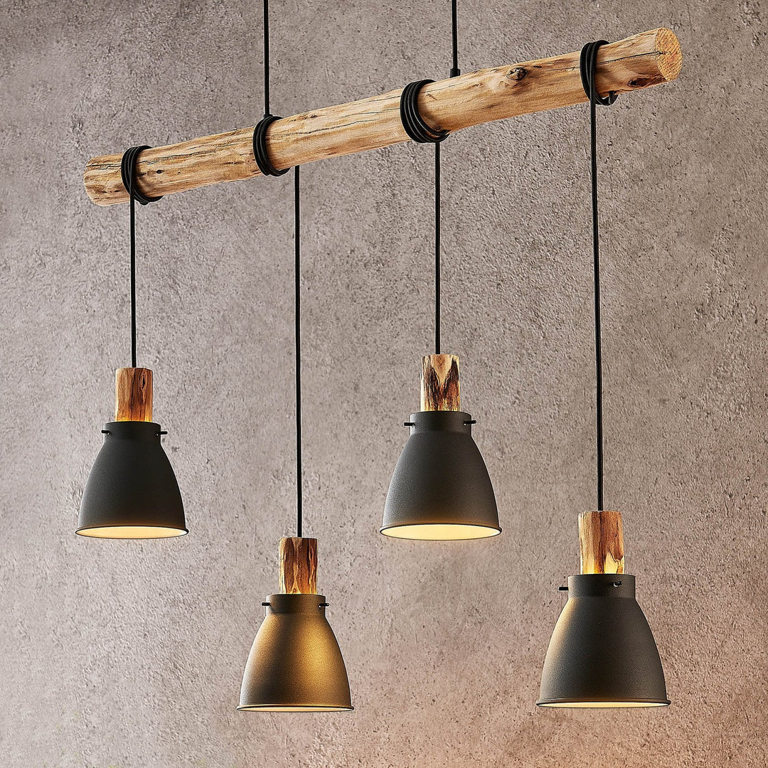 BowLift | Pendant Light Rustic Wood and Black Metal