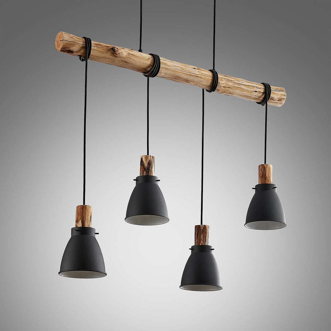 BowLift | Pendant Light Rustic Wood and Black Metal