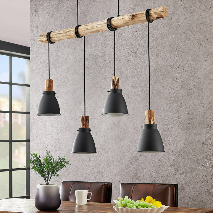 BowLift | Pendant Light Rustic Wood and Black Metal