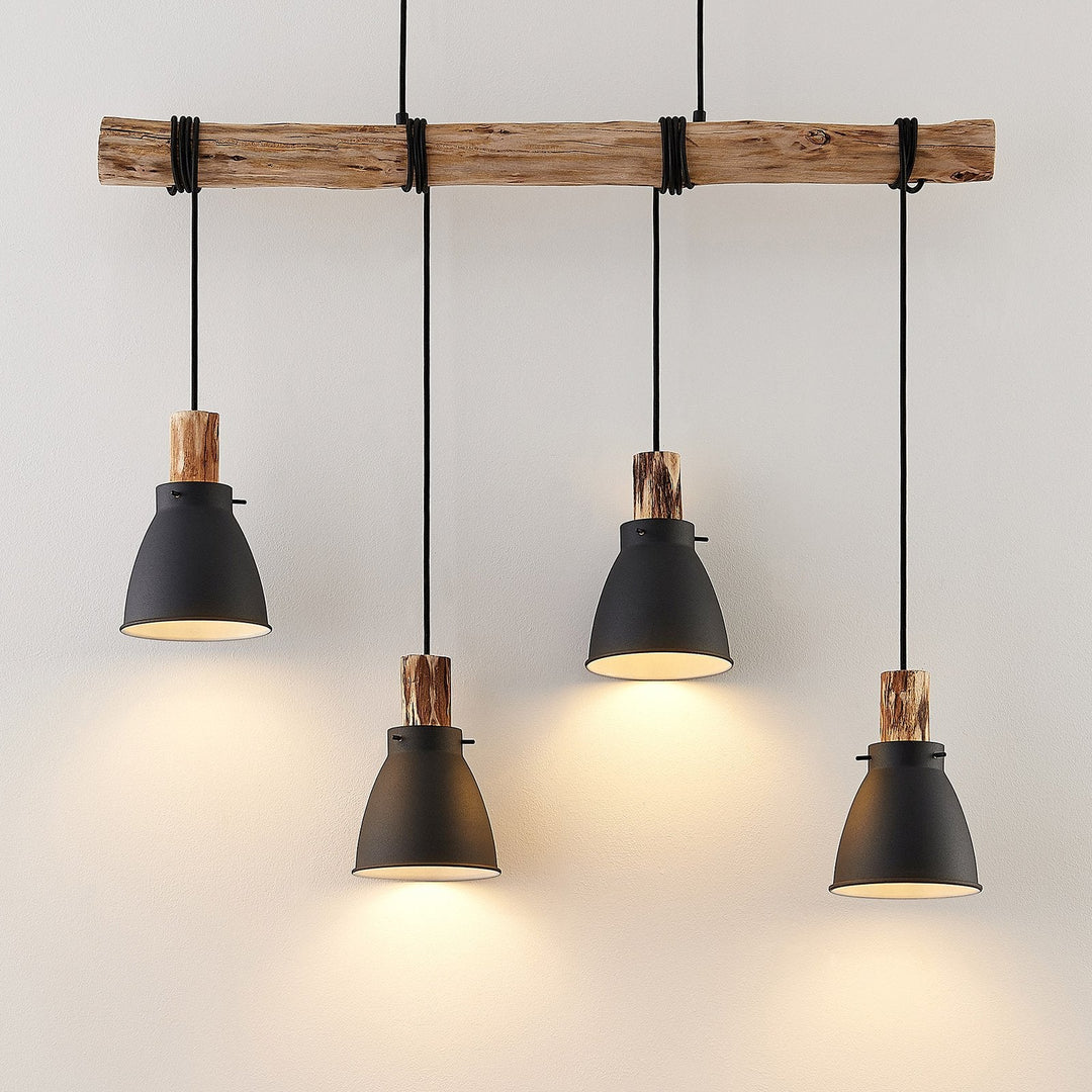 BowLift | Pendant Light Rustic Wood and Black Metal