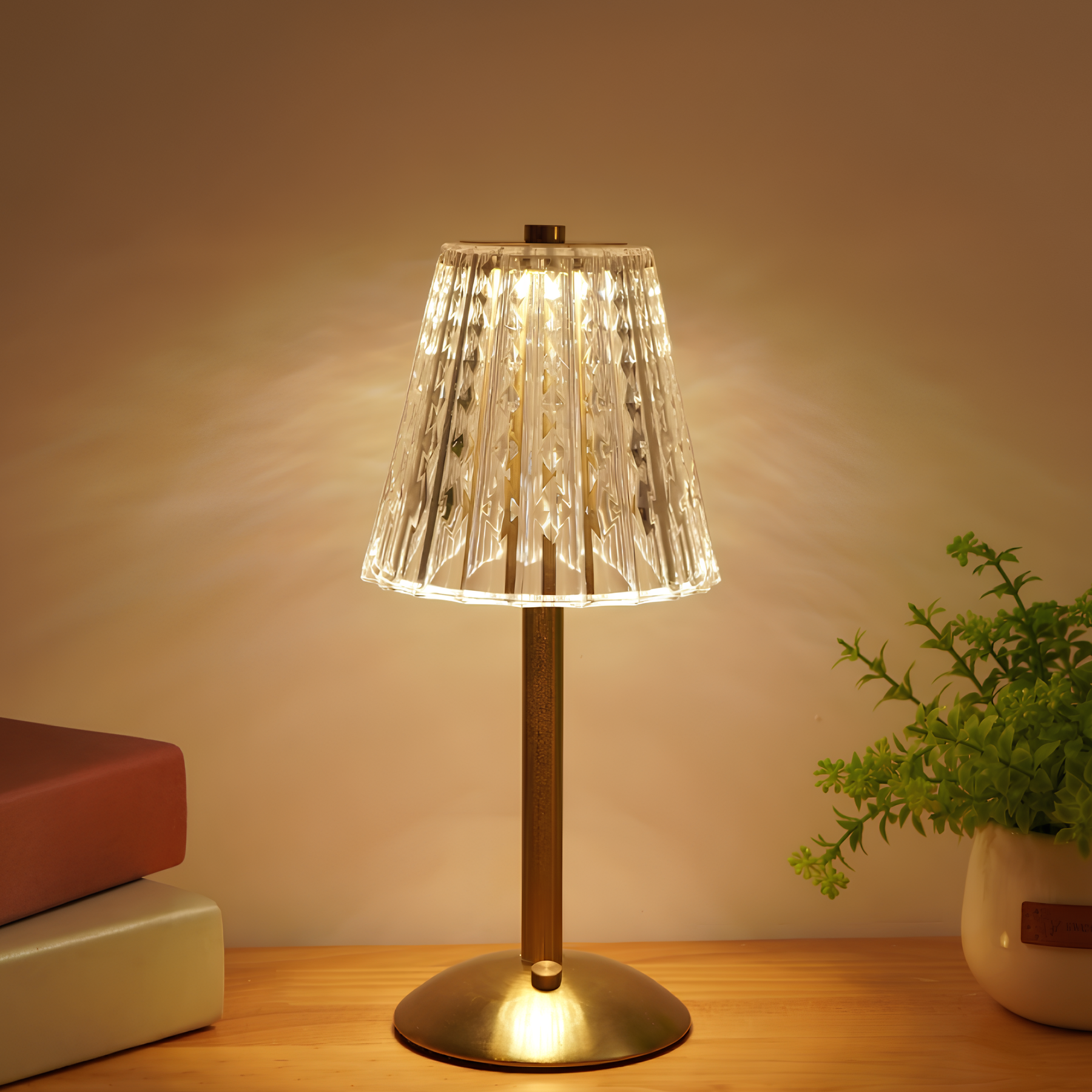 BowLift | Crystal table lamp with warm light and built-in battery
