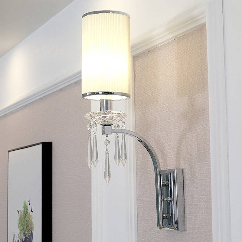 BowLift | Simple column wall lamp 1 bulb ribbed fabric wall light in chrome for the living room