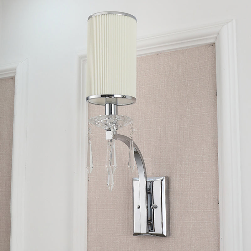 BowLift | Simple column wall lamp 1 bulb ribbed fabric wall light in chrome for the living room