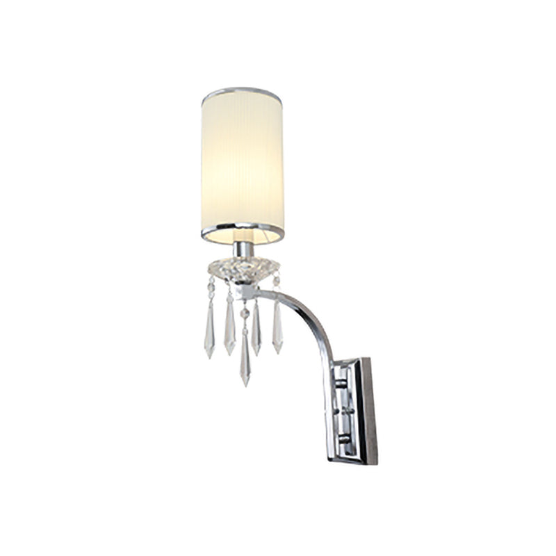 BowLift | Simple column wall lamp 1 bulb ribbed fabric wall light in chrome for the living room