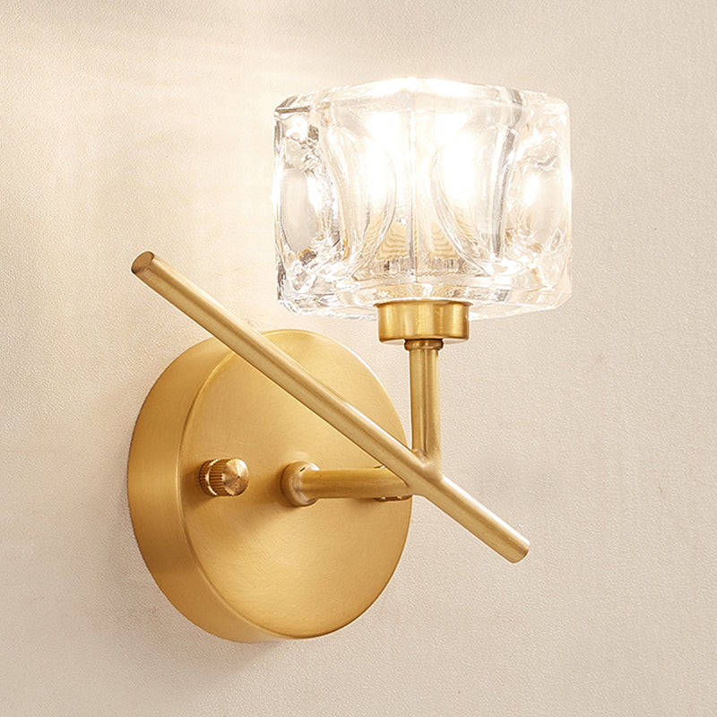 BowLift | Brass Drum Shade Wall Mounted Lighting Modern 1 Light Clear Crystal Wall Lamp for Bedroom
