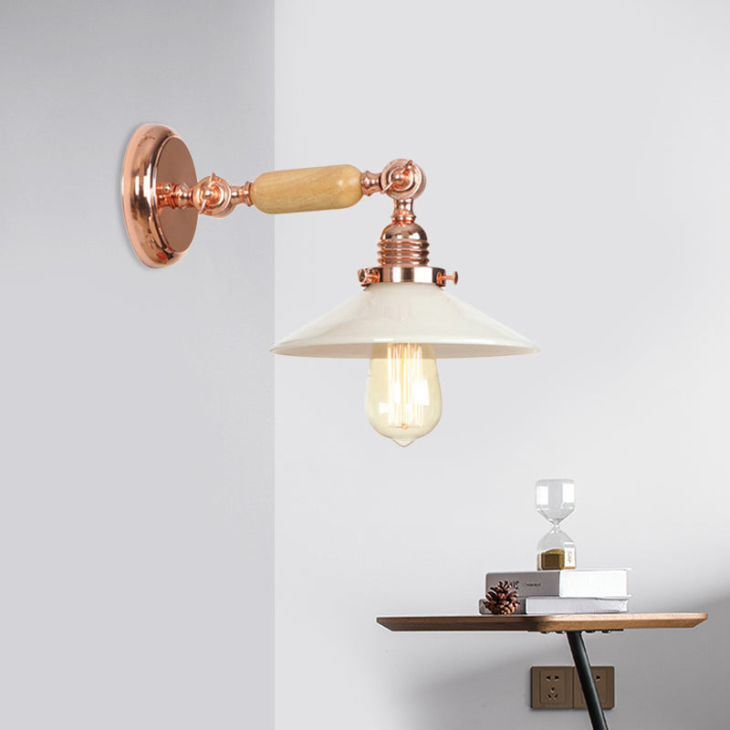 BowLift | Rose Gold A Light Wall Lamp Industrial Opal Glass Cone Shade Lighting Fixture