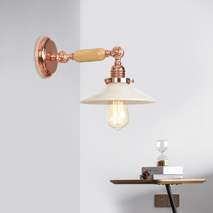 BowLift | Rose Gold A Light Wall Lamp Industrial Opal Glass Cone Shade Lighting Fixture