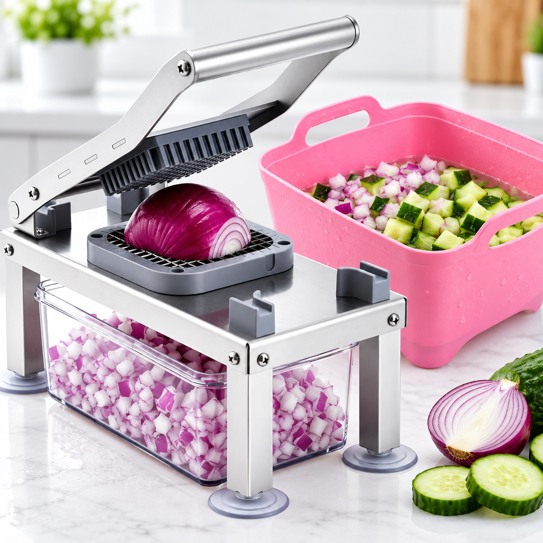 Heavy-Duty Adjustable Vegetable Dicer and Multi-Blade Food Chopper Bowlift